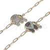 Oro Laminado Fancy Bracelet, Gold Filled Style Paperclip and Elephant Design, with White and Black Micro Pave, Polished, Golden Finish, 03.316.0078.1.07 (04 MM Thickness, 7 Inches Length)
