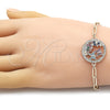 Oro Laminado Fancy Bracelet, Gold Filled Style Paperclip and Butterfly Design, with Ruby and Turquoise Micro Pave, Polished, Golden Finish, 03.316.0079.07 (04 MM Thickness, 7 Inches Length)