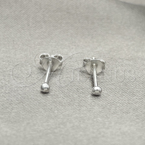 Sterling Silver Stud Earring, Ball Design, with White Cubic Zirconia, Polished, Silver Finish, 02.401.0055.02