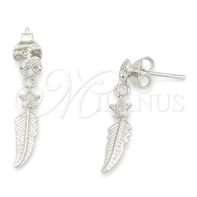 Sterling Silver Long Earring, Leaf Design, with White Cubic Zirconia, Polished, Silver Finish, 02.401.0056 for wholesale, main product view