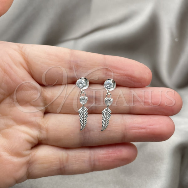 Sterling Silver Ring — Long Earring Leaf and Heart Design with White — alternate product view — SKU 150348 | Plata 925 anillo — Long Earring Leaf and corazón diseño with blanco — SKU 150348