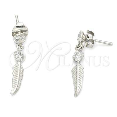 Sterling Silver Long Earring, Leaf Design, with White Cubic Zirconia, Polished, Silver Finish, 02.401.0058 for wholesale, main product view