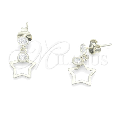 Sterling Silver Long Earring, Star Design, with White Cubic Zirconia, Polished, Silver Finish, 02.401.0059 for wholesale, main product view