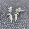 Sterling Silver Long Earring, Leaf Design, with White Cubic Zirconia, Polished, Silver Finish, 02.401.0060