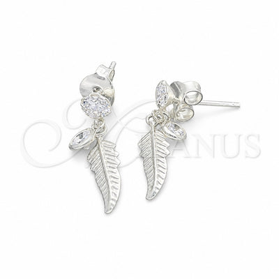 Sterling Silver Long Earring, Leaf Design, with White Cubic Zirconia, Polished, Silver Finish, 02.401.0060 for wholesale, main product view