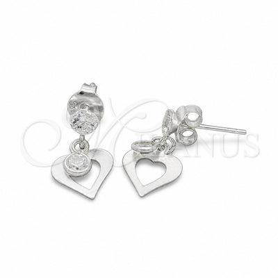 Sterling Silver Long Earring, Heart Design, with White Cubic Zirconia, Polished, Silver Finish, 02.401.0062 for wholesale, main product view