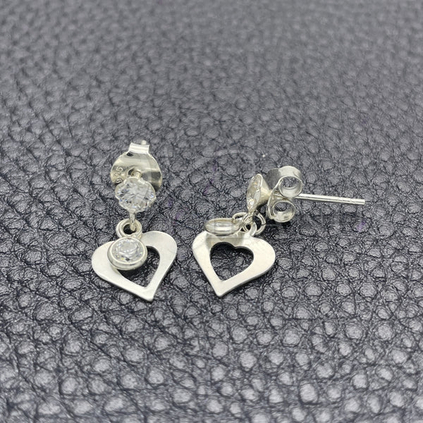 Sterling Silver Ring — Long Earring Heart Design with White Cubic Zirconia — main product view — SKU 150353 | Plata 925 anillo — Long Earring corazón diseño with blanco Cubic Zirconia — SKU 150353