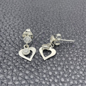 Sterling Silver Ring — Long Earring Heart Design with White Cubic Zirconia — main product view — SKU 150353 | Plata 925 anillo — Long Earring corazón diseño with blanco Cubic Zirconia — SKU 150353