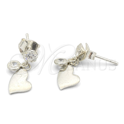 Sterling Silver Long Earring, Heart Design, with White Cubic Zirconia, Polished, Silver Finish, 02.401.0063 for wholesale, main product view
