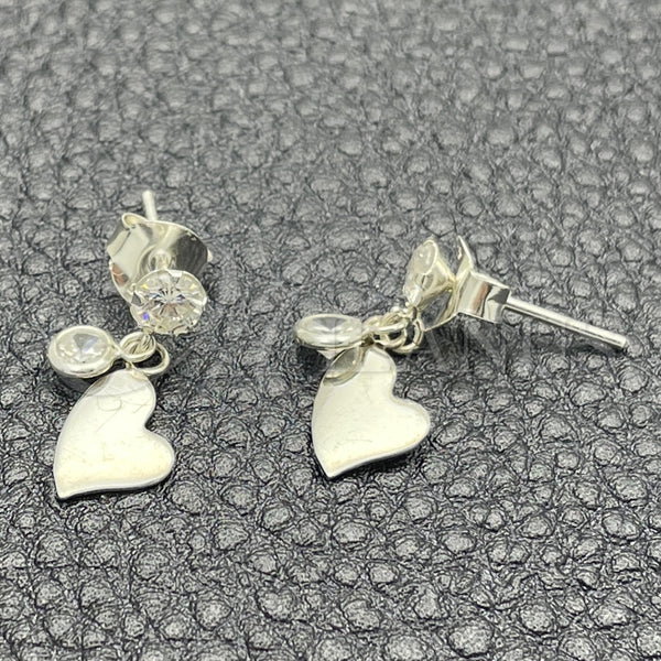 Sterling Silver Ring — Long Earring Heart Design with White Cubic Zirconia — main product view — SKU 150354 | Plata 925 anillo — Long Earring corazón diseño with blanco Cubic Zirconia — SKU 150354