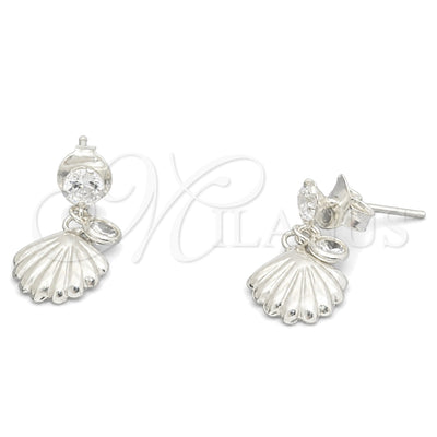 Sterling Silver Long Earring, Shell Design, with White Cubic Zirconia, Polished, Silver Finish, 02.401.0064 for wholesale, main product view