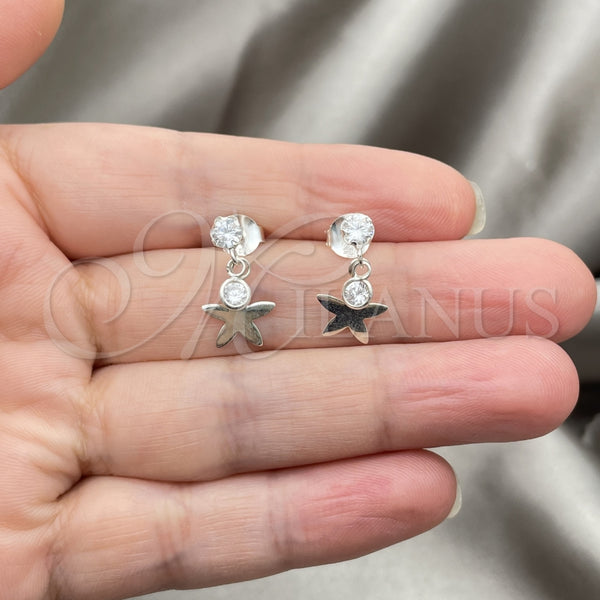 Sterling Silver Ring — Long Earring Flower Design with White Cubic Zirconia — alternate product view — SKU 150356 | Plata 925 anillo — Long Earring flor diseño with blanco Cubic Zirconia — SKU 150356