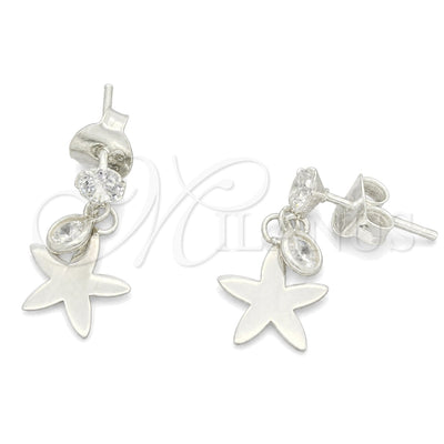 Sterling Silver Long Earring, Flower Design, with White Cubic Zirconia, Polished, Silver Finish, 02.401.0065 for wholesale, main product view