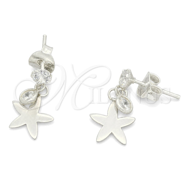 Sterling Silver Ring — Long Earring Flower Design with White Cubic Zirconia — main product view — SKU 150356 | Plata 925 anillo — Long Earring flor diseño with blanco Cubic Zirconia — SKU 150356