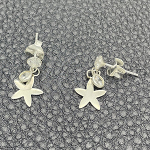 Sterling Silver Ring — Long Earring Flower Design with White Cubic Zirconia — main product view — SKU 150356 | Plata 925 anillo — Long Earring flor diseño with blanco Cubic Zirconia — SKU 150356
