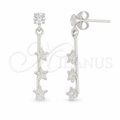 Sterling Silver Long Earring, with White Cubic Zirconia, Polished, Silver Finish, 02.401.0066 for wholesale, main product view