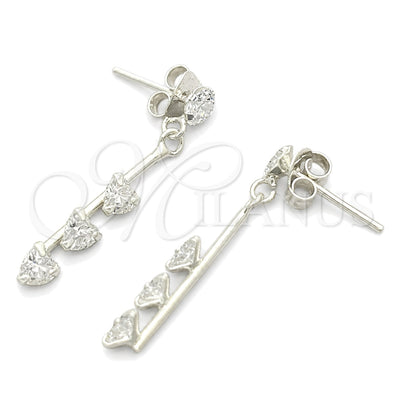 Sterling Silver Long Earring, with White Cubic Zirconia, Polished, Silver Finish, 02.401.0068 for wholesale, main product view