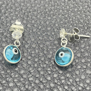 Sterling Silver Ring — Long Earring Evil Eye Design with Turquoise Crystal — main product view — SKU 150361 | Plata 925 anillo — Long Earring Evil Eye diseño with Turquoise cristal — SKU 150361