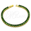 Oro Laminado Tennis Bracelet, Gold Filled Style with Green Cubic Zirconia, Polished, Golden Finish, 03.284.0020.07 (05 MM Thickness, 7 Inches Length)