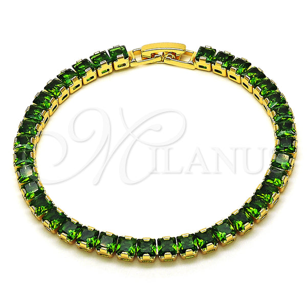 Oro Laminado Tennis Bracelet, Gold Filled Style with Green Cubic Zirconia, Polished, Golden Finish, 03.284.0020.07 (05 MM Thickness, 7 Inches Length)