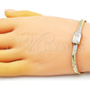 Oro Laminado Fancy Bracelet, Gold Filled Style Rat Tail Design, with White Cubic Zirconia, Polished, Golden Finish, 03.341.0191.07 (05 MM Thickness, 7 Inches Length)