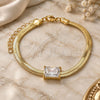 Oro Laminado Fancy Bracelet, Gold Filled Style Rat Tail Design, with White Cubic Zirconia, Polished, Golden Finish, 03.341.0191.07 (05 MM Thickness, 7 Inches Length)