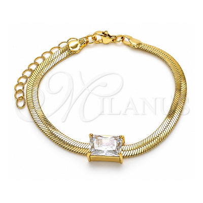 Oro Laminado Fancy Bracelet, Gold Filled Style Rat Tail Design, with White Cubic Zirconia, Polished, Golden Finish, 03.341.0191.07 (05 MM Thickness, 7 Inches Length)