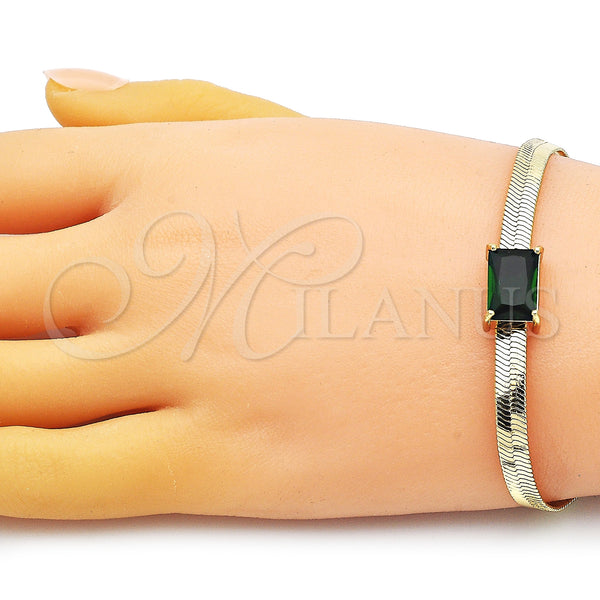 Gold Filled Bracelet — Fancy Bracelet Rat Tail Design with Green Cubic — alternate product view — SKU 150368 | Oro Laminado brazalete — elegante Bracelet Rat Tail diseño with Green Cubic — SKU 150368