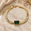 Oro Laminado Fancy Bracelet, Gold Filled Style Rat Tail Design, with Green Cubic Zirconia, Polished, Golden Finish, 03.341.0191.1.07 (05 MM Thickness, 7 Inches Length)
