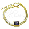 Oro Laminado Fancy Bracelet, Gold Filled Style Rat Tail Design, with Dark Amethyst Cubic Zirconia, Polished, Golden Finish, 03.341.0191.2.07 (05 MM Thickness, 7 Inches Length)