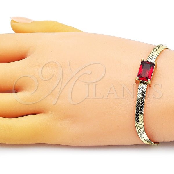Gold Filled Bracelet — Fancy Bracelet Rat Tail Design with Garnet Cubic — alternate product view — SKU 150370 | Oro Laminado brazalete — elegante Bracelet Rat Tail diseño with Garnet Cubic — SKU 150370
