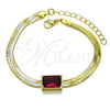 Oro Laminado Fancy Bracelet, Gold Filled Style Rat Tail Design, with Garnet Cubic Zirconia, Polished, Golden Finish, 03.341.0191.3.07 (05 MM Thickness, 7 Inches Length)