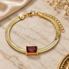 Oro Laminado Fancy Bracelet, Gold Filled Style Rat Tail Design, with Garnet Cubic Zirconia, Polished, Golden Finish, 03.341.0191.3.07 (05 MM Thickness, 7 Inches Length)