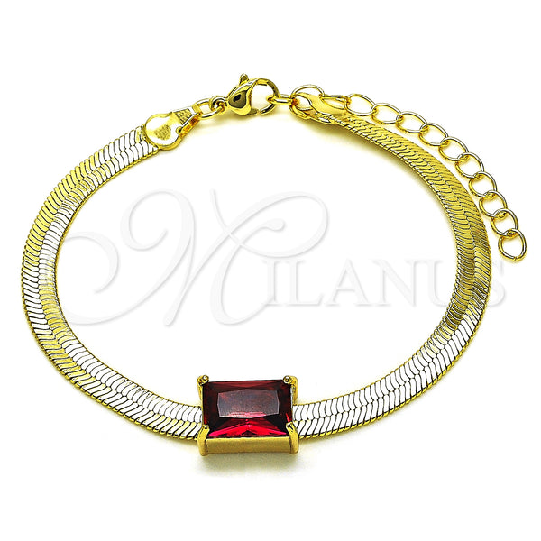Gold Filled Bracelet — Fancy Bracelet Rat Tail Design with Garnet Cubic — main product view — SKU 150370 | Oro Laminado brazalete — elegante Bracelet Rat Tail diseño with Garnet Cubic — SKU 150370