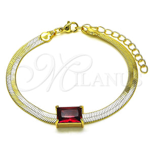 Gold Filled Bracelet — Fancy Bracelet Rat Tail Design with Garnet Cubic — main product view — SKU 150370 | Oro Laminado brazalete — elegante Bracelet Rat Tail diseño with Garnet Cubic — SKU 150370