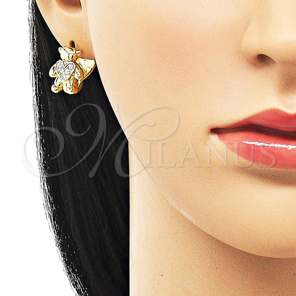 Gold Filled Hoop Earrings — Huggie Hoop Teddy Bear and Heart Design with — alternate product view — SKU 150376 | Oro Laminado aretes de aro — Huggie Hoop Teddy Bear and corazón diseño with — SKU 150376