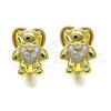 Oro Laminado Huggie Hoop, Gold Filled Style Teddy Bear and Heart Design, with White Micro Pave, Polished, Golden Finish, 02.210.0804.15