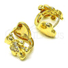 Oro Laminado Huggie Hoop, Gold Filled Style Teddy Bear and Heart Design, with White Micro Pave, Polished, Golden Finish, 02.210.0804.15