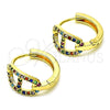 Oro Laminado Huggie Hoop, Gold Filled Style Puff Mariner Design, with Multicolor Micro Pave, Polished, Golden Finish, 02.210.0805.1.20