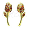 Oro Laminado Huggie Hoop, Gold Filled Style Flower Design, with Garnet Micro Pave, Polished, Golden Finish, 02.210.0806.1.15