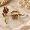 Oro Laminado Huggie Hoop, Gold Filled Style Flower Design, with Garnet Micro Pave, Polished, Golden Finish, 02.210.0806.1.15