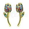 Oro Laminado Huggie Hoop, Gold Filled Style Flower Design, with Multicolor Micro Pave, Polished, Golden Finish, 02.210.0806.2.15
