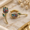 Oro Laminado Huggie Hoop, Gold Filled Style Flower Design, with Multicolor Micro Pave, Polished, Golden Finish, 02.210.0806.2.15