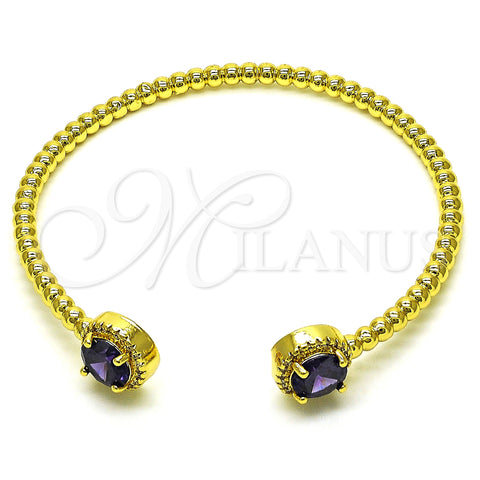 Oro Laminado Individual Bangle, Gold Filled Style with Dark Amethyst Cubic Zirconia and White Micro Pave, Polished, Golden Finish, 07.341.0019.3 (04 MM Thickness, One size fits all)