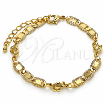 Oro Laminado Fancy Bracelet, Gold Filled Style Elephant and Mariner Design, Polished, Golden Finish, 03.63.2272.07 (06 MM Thickness, 7 Inches Length)