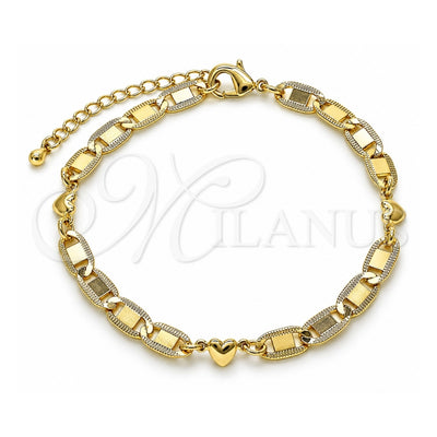Oro Laminado Fancy Bracelet, Gold Filled Style Heart and Mariner Design, Polished, Golden Finish, 03.63.2273.08 (06 MM Thickness, 8 Inches Length)