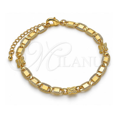 Oro Laminado Fancy Bracelet, Gold Filled Style Butterfly and Mariner Design, Polished, Golden Finish, 03.63.2275.07 (06 MM Thickness, 7 Inches Length)