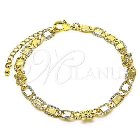 Oro Laminado Fancy Bracelet, Gold Filled Style Butterfly and Mariner Design, Polished, Golden Finish, 03.63.2275.07 (06 MM Thickness, 7 Inches Length)