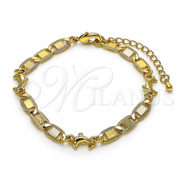 Oro Laminado Fancy Bracelet, Gold Filled Style Dolphin and Mariner Design, Polished, Golden Finish, 03.63.2276.07 (06 MM Thickness, 7 Inches Length)