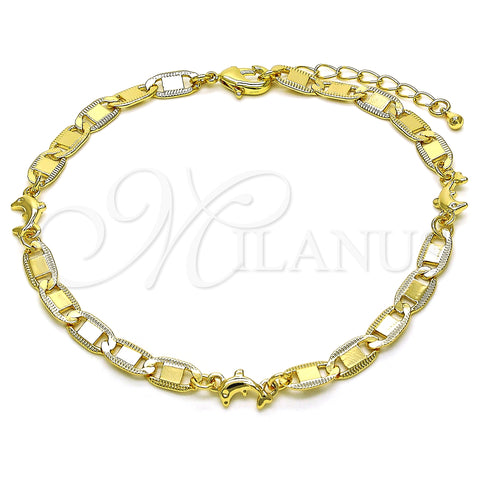 Oro Laminado Fancy Anklet, Gold Filled Style Dolphin and Mariner Design, Polished, Golden Finish, 03.63.2276.10 (06 MM Thickness, 10 Inches Length)